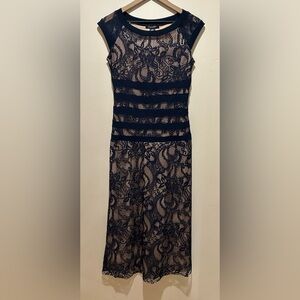 Candalite Navy Blue with Beige Lace Midi Dress - Women’s Size Small